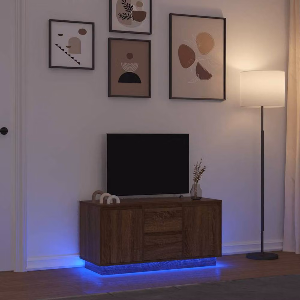 Berkfield Home Modern TV Cabinet with LED Lights in Brown Oak, W/D/H: 100 x 41 x 50 cm – 2
