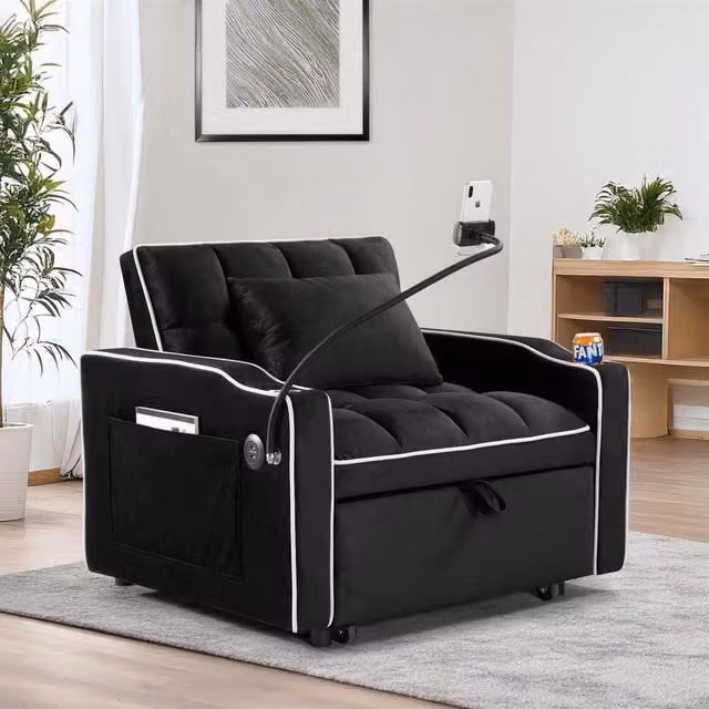 Kosy Koala Convertible Sofa Bed Recliner Chair in Black Fabric