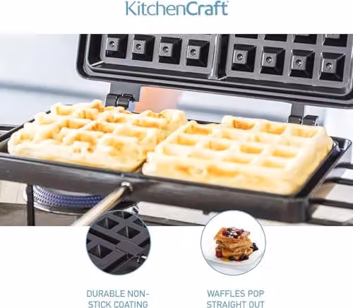 KitchenCraft Non-Stick Waffle Maker in Black, W: 22 cm, D: 13 cm – 3