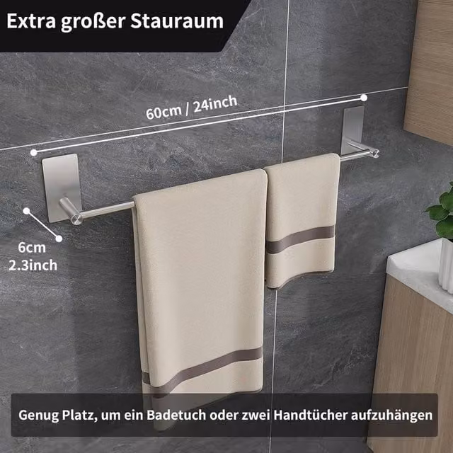 EONLION Adhesive No Drilling Stainless Steel Towel Holder Rail Bar in Silver, W: 180 cm, H: 180 cm – 1