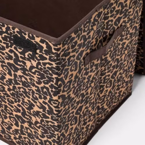 OHS Brown Leopard Print Foldable Fabric Storage Box with Lid and Handles, W/D/H: 37.0 x 37.0 x 64.0 cm – 2