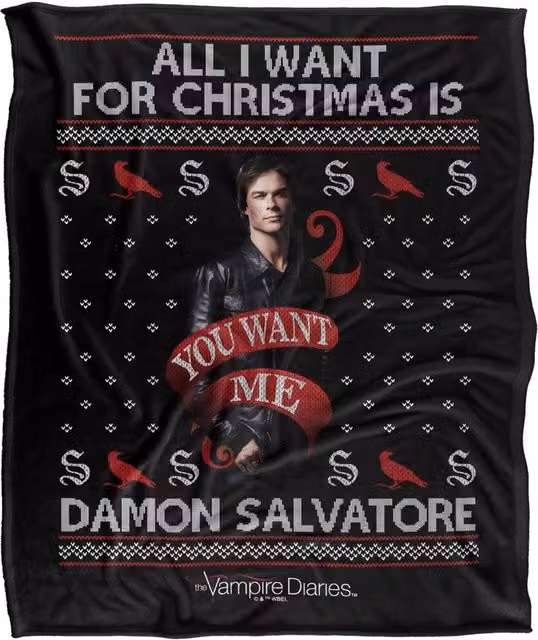 LOGOVISION The Vampire Diaries All I Want For Christmas Is Damon Salvatore Super Soft Silky Touch Fleece Throw Blanket, Multicolour, W: 152 cm, D: 127 cm – 6