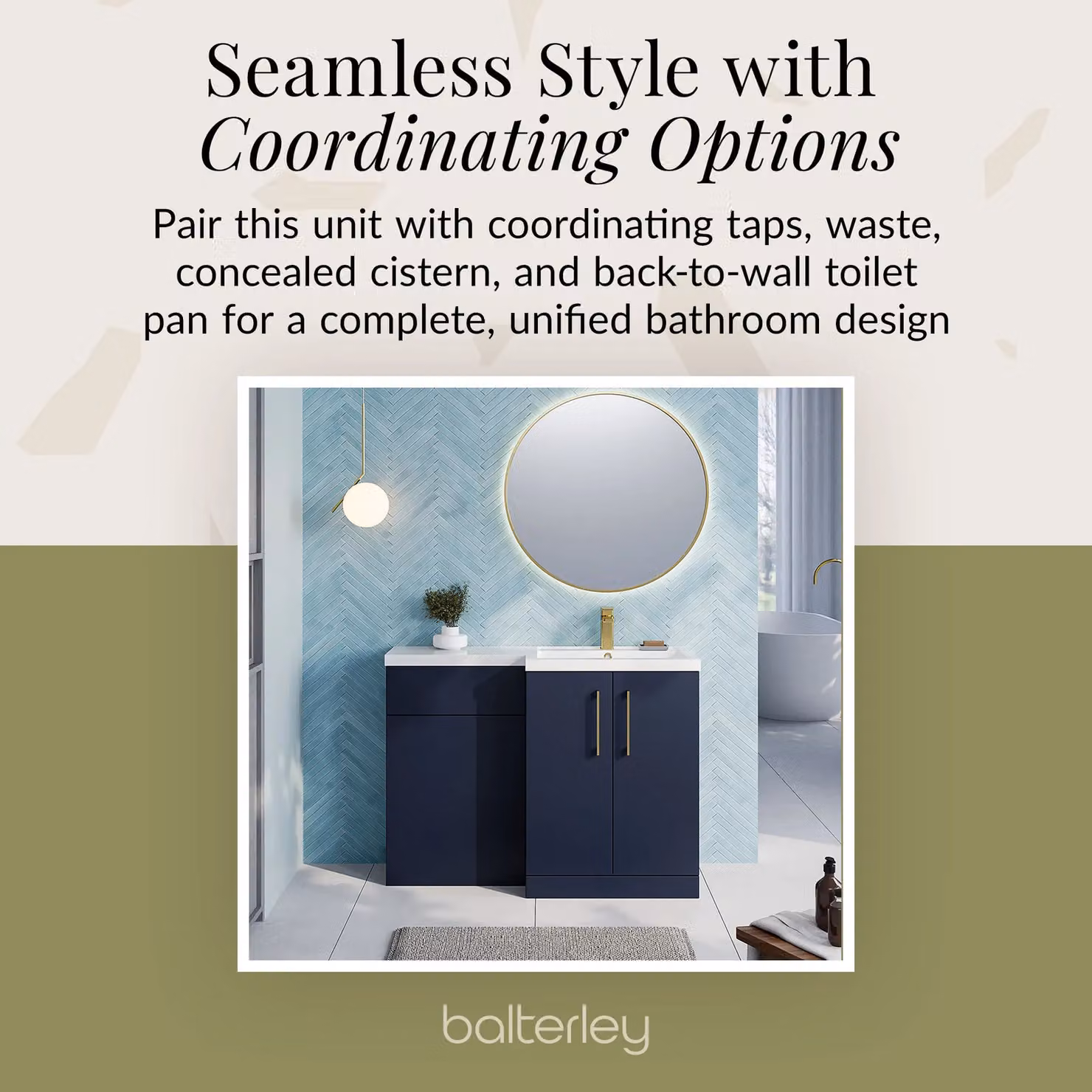 Balterley Modern Midnight Blue Matt Bathroom Vanity Basin and WC Unit with Soft Close Doors, Width: 110 cm – 4