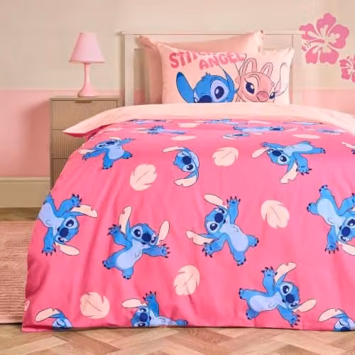 OHS Stitch Pink Cotton Blend Bedding Set with Duvet Cover and Pillowcase, W/D/H: 135 x 200 cm