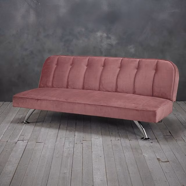 LPD Home Brighton Mid-Century Click Clack Sofa Bed in Pink Velvet