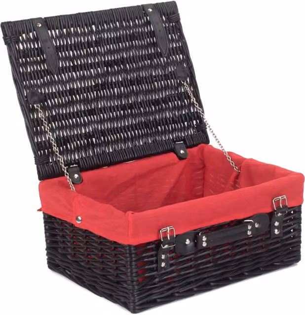 Red Black Willow Picnic Basket with Red Lining, 41cm Empty Wicker Hamper – 1