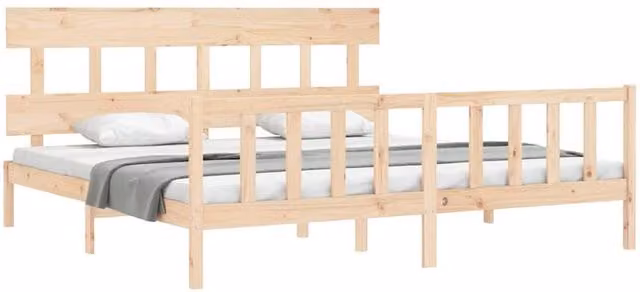 Berkfield Home Beautiful Bed Frame with Headboard in Brown Solid Pine Wood, W/D/H: 200 x 205.5 x 81 cm
