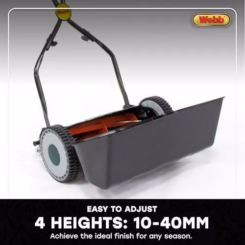Webb WEH30 Sidewheel Manual Hand Push Cylinder Lawnmower in Black and Green with 4 Cutting Heights, 30cm Cutting Width and 17L Collection Bag – 4
