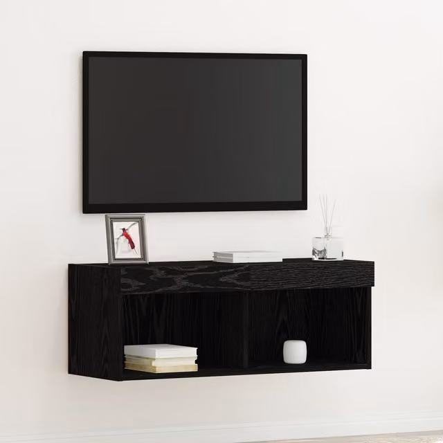 Berkfield Home Modern Wall Mounted TV Cabinet with Integrated LED Lights in Black Oak, W/D/H: 80 x 30 x 30 cm – 1