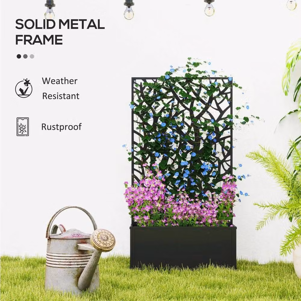 VOGREX Metal Raised Garden Bed with Trellis in Black – 4