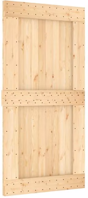 Berkfield Home Rustic Solid Wood Pine Sliding Door with Hardware Set in White, Sand or Beige, W: 100 cm, H: 210 cm