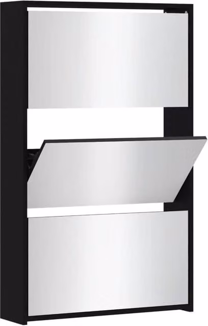 Berkfield Home Modern Black Shoe Cabinet with Mirror, W/D/H: 63 x 17 x 102.5 cm