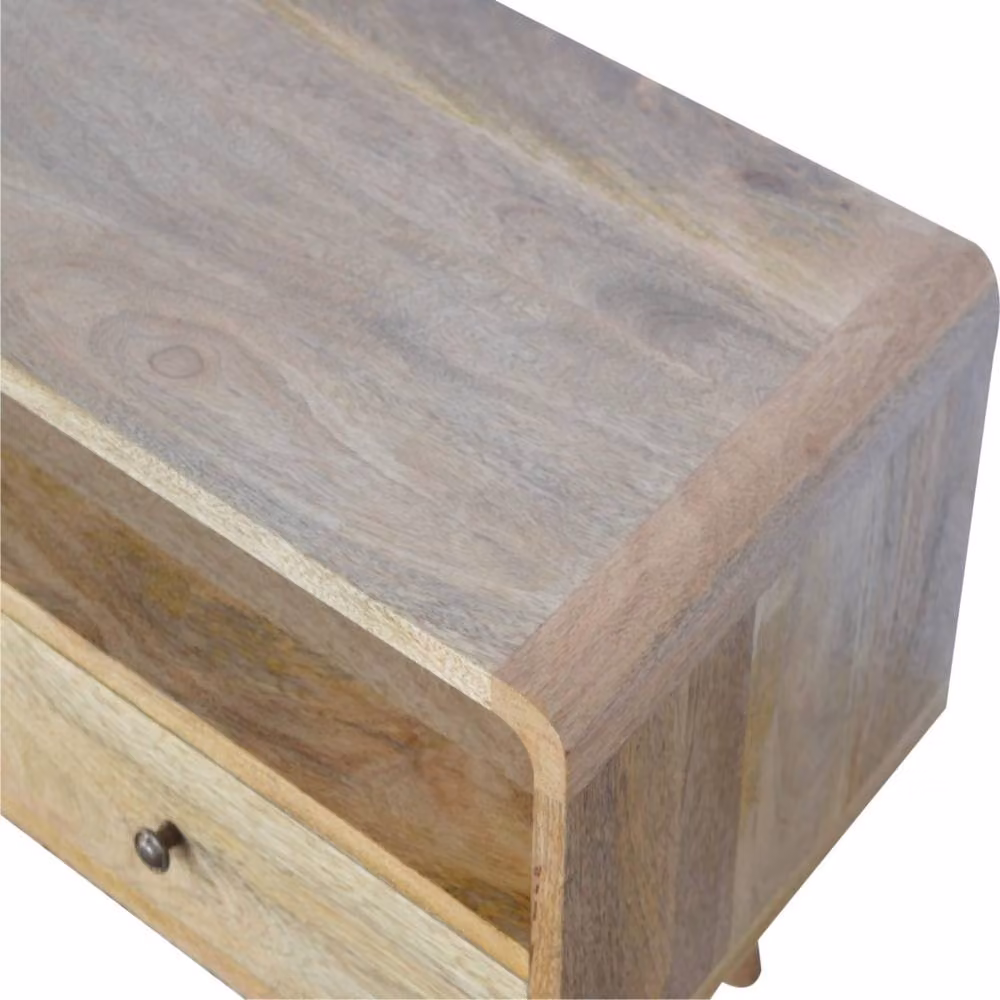 Wyld Haus Urbino Curved Mango and Oak Wood Low TV Media Unit with 2 Drawers, Brown, W: 120 cm, D: 40 cm, H: 47 cm – 3