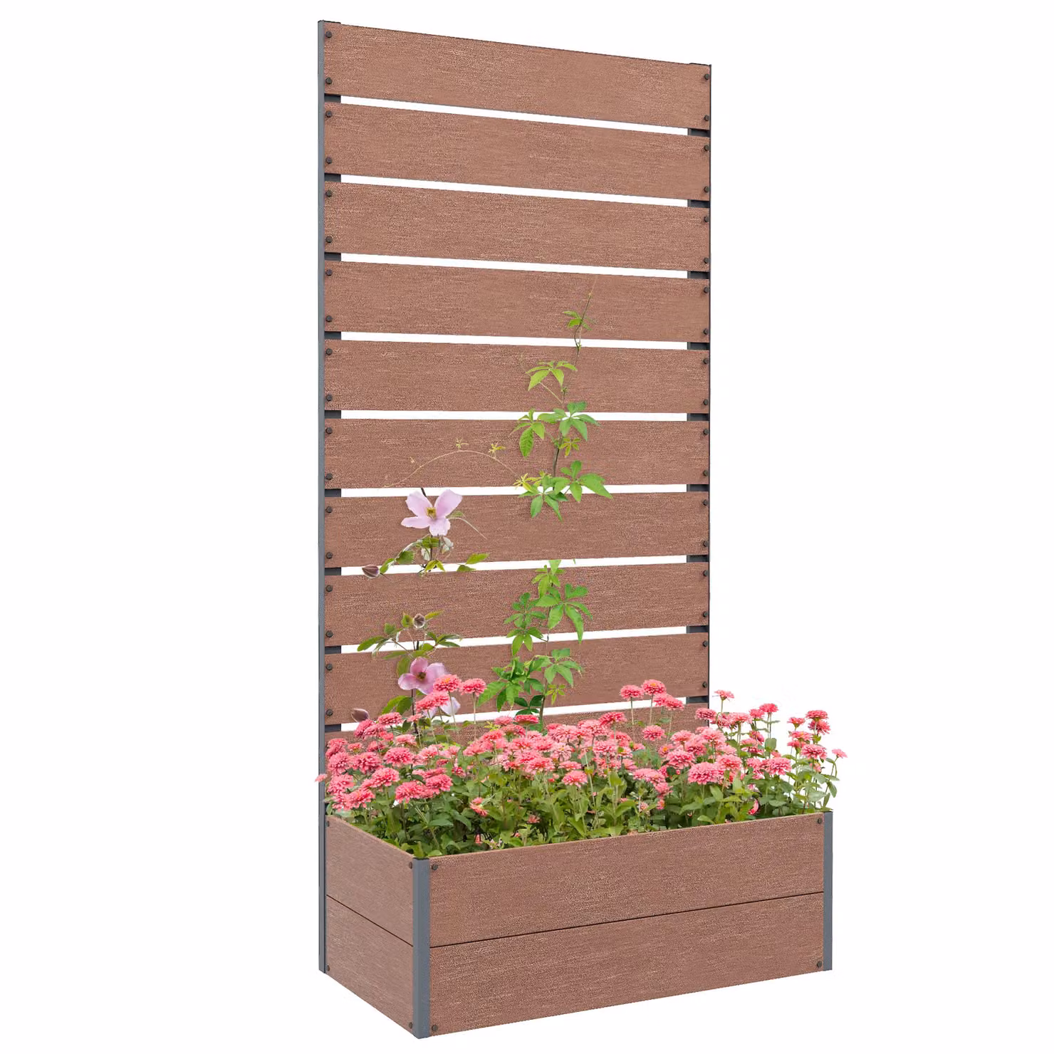 OUTSUNNY Brown Raised Garden Bed with Trellis and Drainage Holes – 2