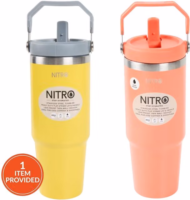 Nitro Bright Stainless Steel Tumbler in Coral or Yellow