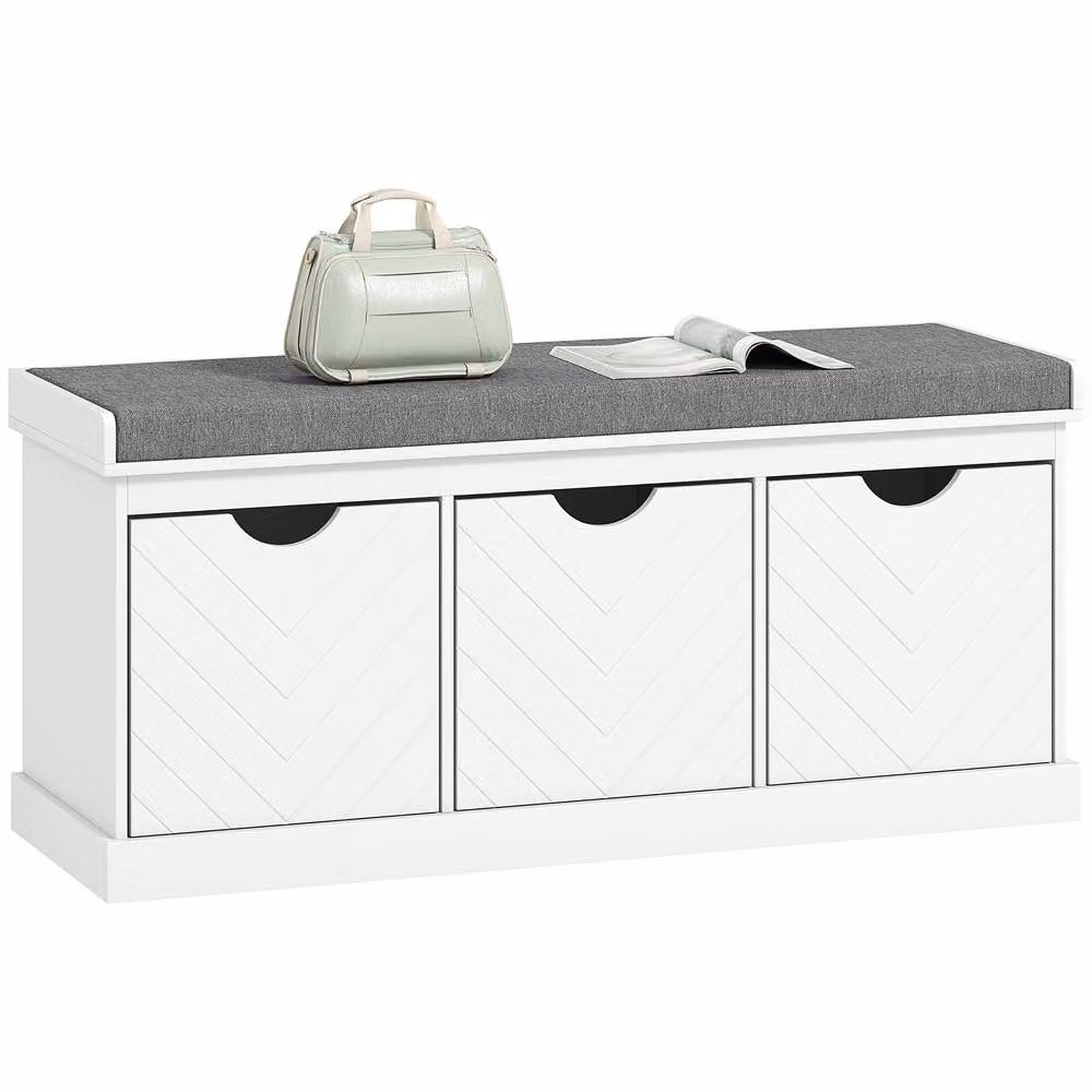 HOMCOM Shoe Storage Bench with 3 Removable Drawers and Padded Fabric Seat, White – 2