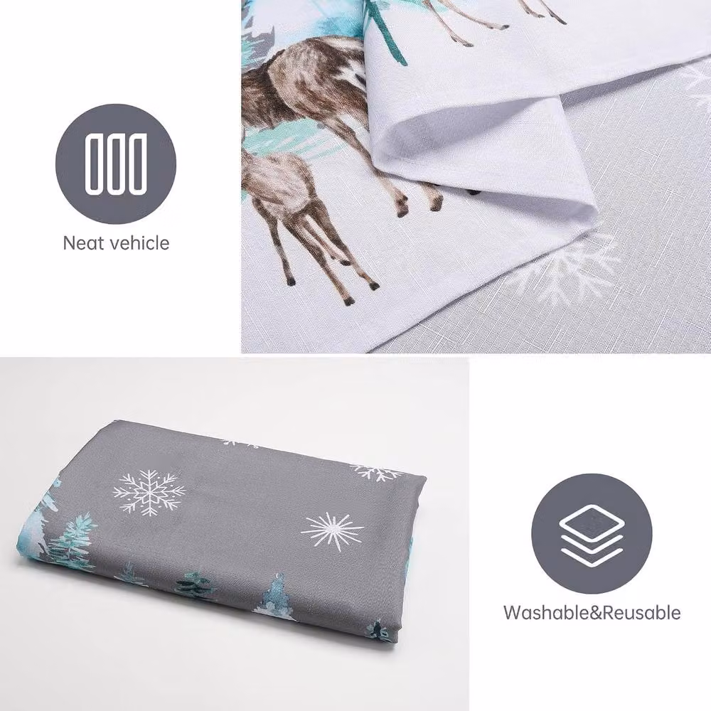 London Boutique Waterproof Christmas Tablecloth with Reindeer Print in Grey, W: 137.16 cm, L: 274.32 cm – 4