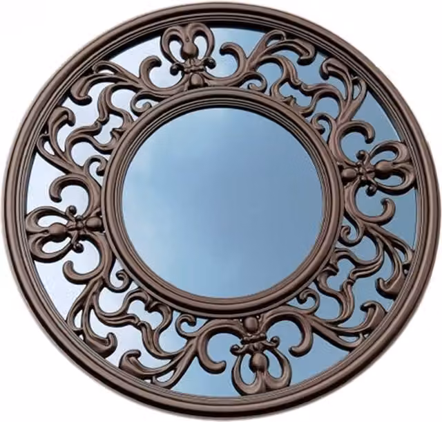 Biznest Antique Baroque Round Wall Mirror with Copper Effect Metal Frame