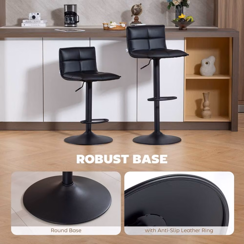 Wyld Haus Miha Set of 2 Black Faux Leather Swivel Adjustable Bar Stools – 8