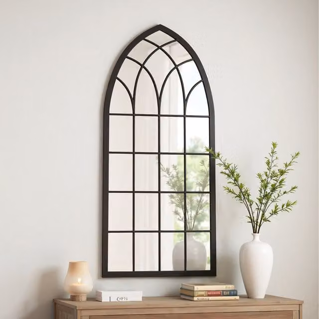 Lifeideas Metal Frame Window Style Wall Mirror in Black, W/D/H: 50 x 3 x 115 cm