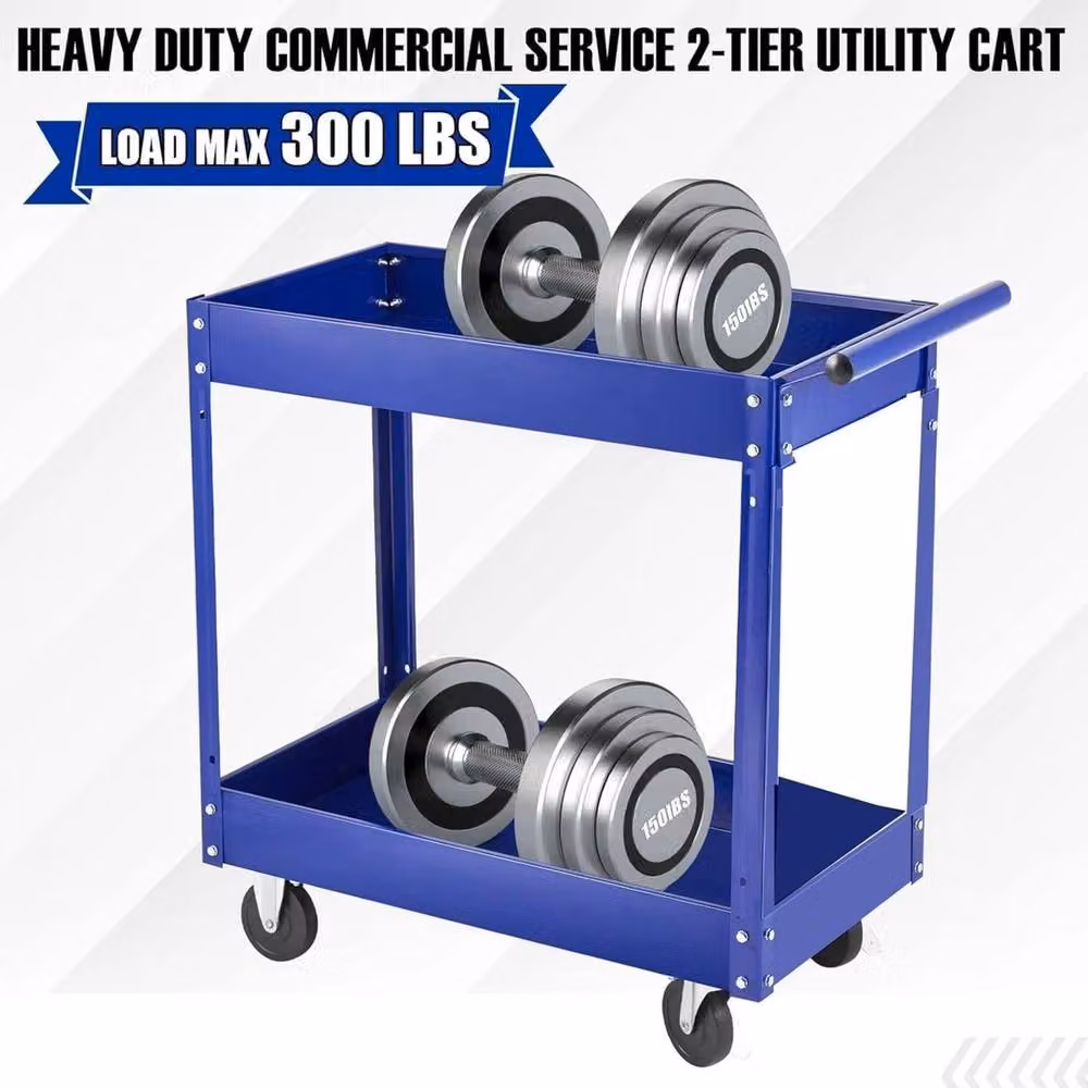 VOGREX 2 Tier Heavy-Duty Metal Utility Cart with Wheels, Blue – 3