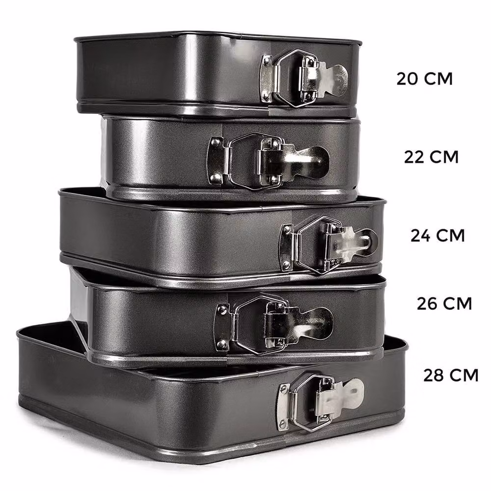 VOGREX Set of 5 Square Non-Stick Springform Cake Baking Tins in Black – 5
