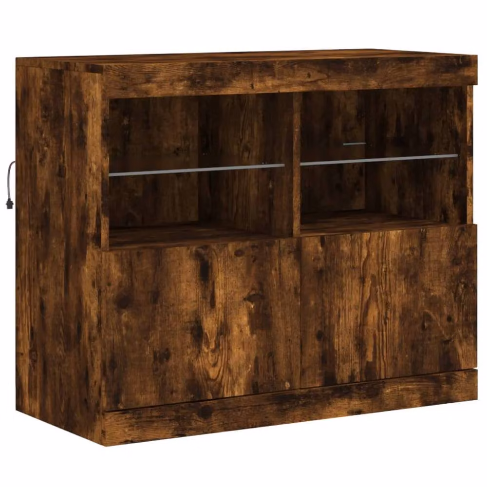 Berkfield Home Modern Sideboard with Integrated LED Lights in Smoked Oak Brown, W: 163 cm, D: 37 cm, H: 67 cm – 6