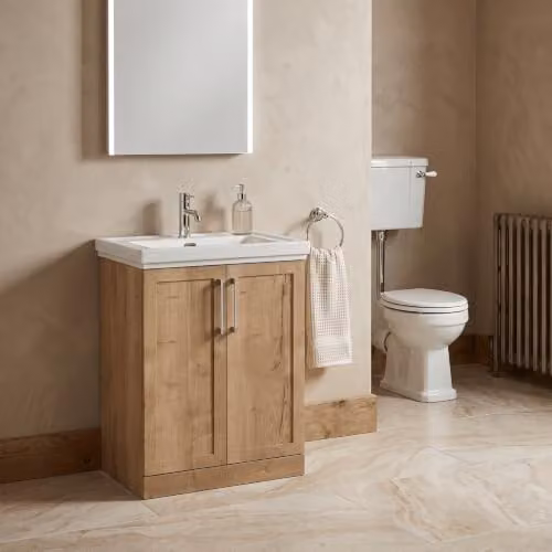 Balterley Stonnall Traditional Floor Standing 2 Door Vanity Unit with 1 Tap Hole Fireclay Basin, Autumn Oak – 2