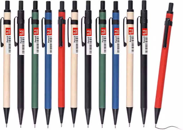 Janrax Pack of 12 Multicolour Metal Mechanical Pencils with HB Graphite Lead and Eraser – 1
