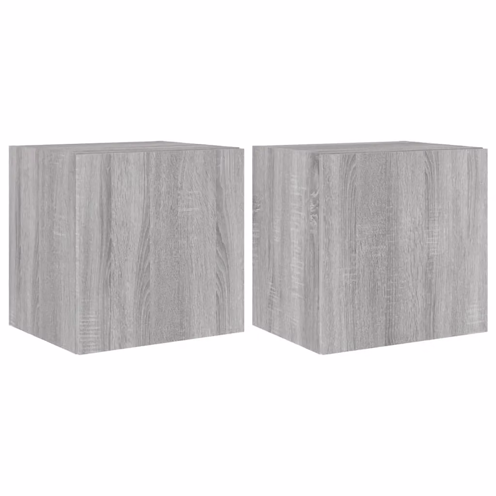Berkfield Home Set of 2 Modern Wall Mounted TV Cabinets with Integrated LED Lights in Grey Sonoma, W/D/H: 40.5 x 35 x 40.5 cm – 2