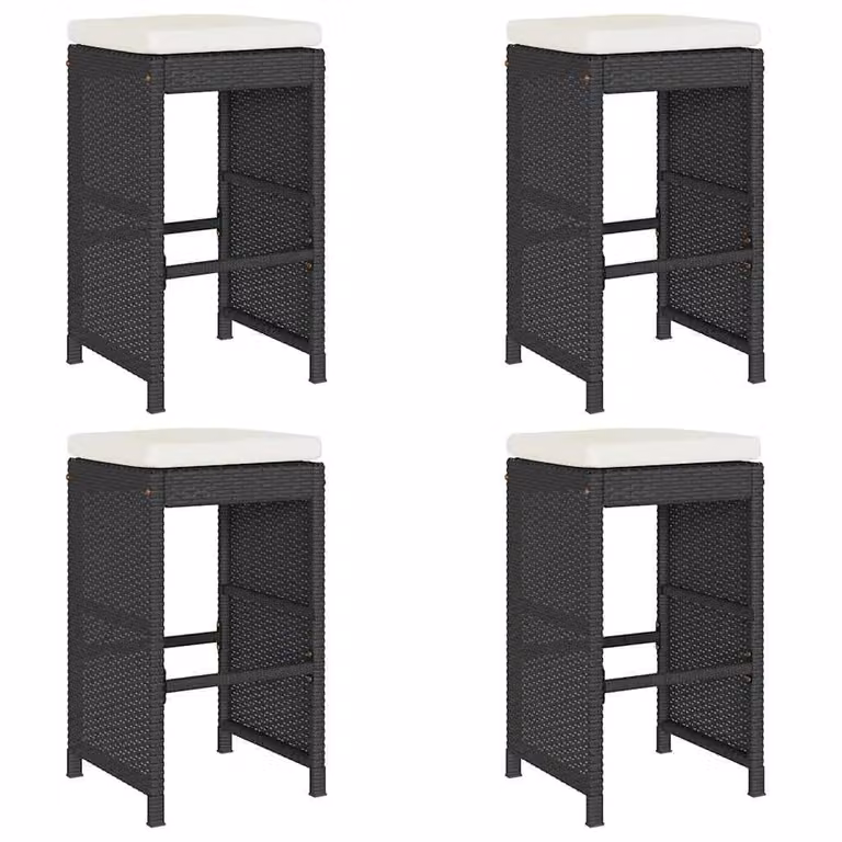 Berkfield Home Set of 4 Black Poly Rattan Garden Bar Stools with Removable Fabric Cushions