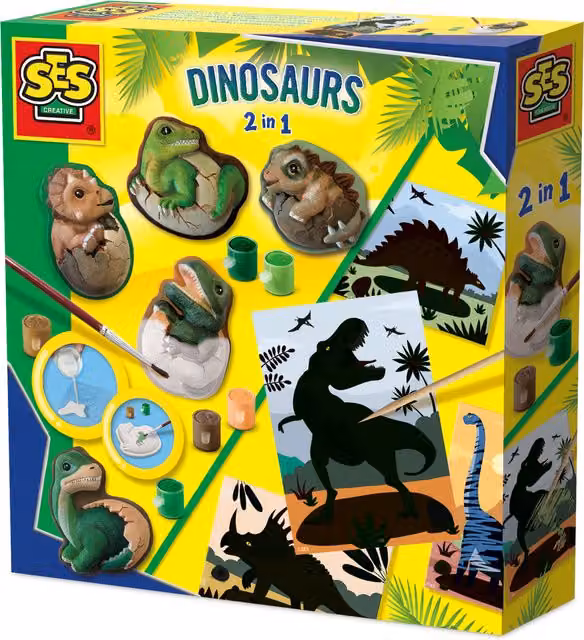 SES Dinosaurs 2 in 1 Casting, Painting and Scratching Creative Animal Set in Multicolour and White