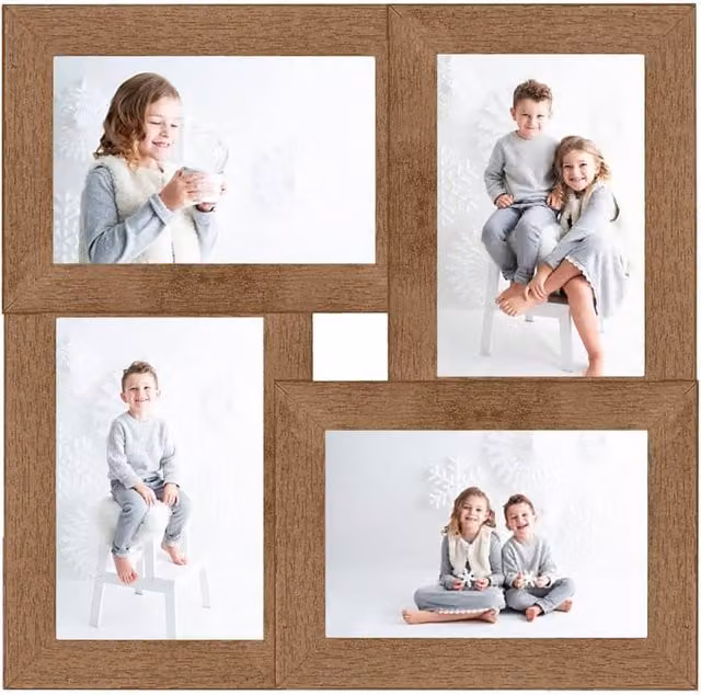 Berkfield Home Modern Rectangular Collage Photo Frame in Light Brown for 4 Pictures, Size: 13 x 18 cm per frame