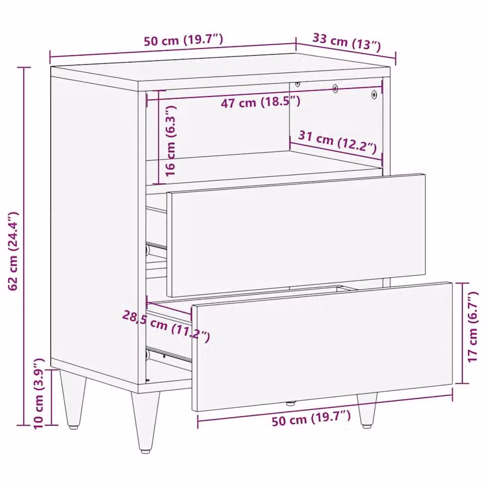 Berkfield Home Solid Mango Wood Bedside Cabinet, Brown, W/D/H: 50 x 33 x 60 cm – 7