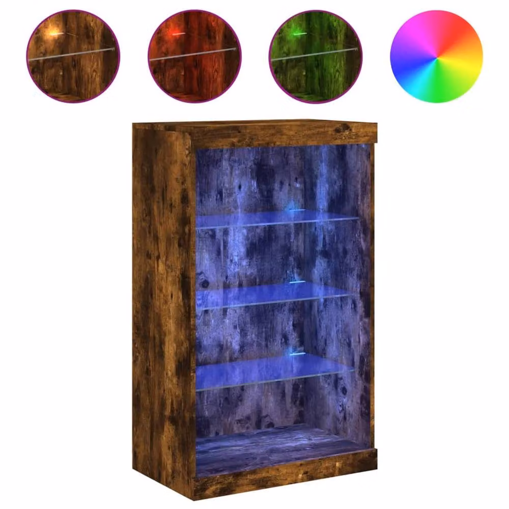 Berkfield Home Smoked Oak Sideboard with Integrated LED Lights, Brown, W: 60.5 cm, D: 37 cm, H: 100 cm – 3
