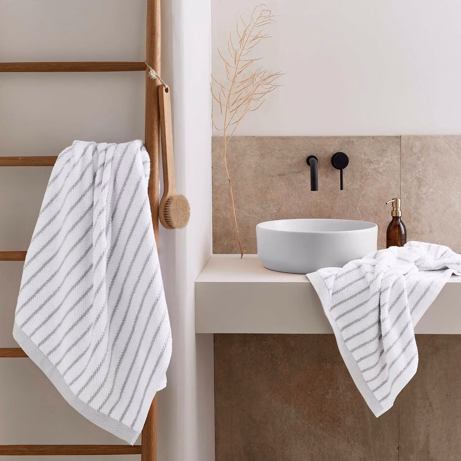 Murmur Verity Striped Cotton Bath Sheet in Cloud Grey – 2