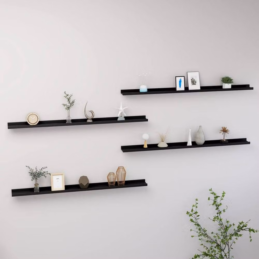 Berkfield Home Set of 4 Wall Mounted Shelves, Black, W: 115 cm, D: 9 cm, H: 3 cm – 1