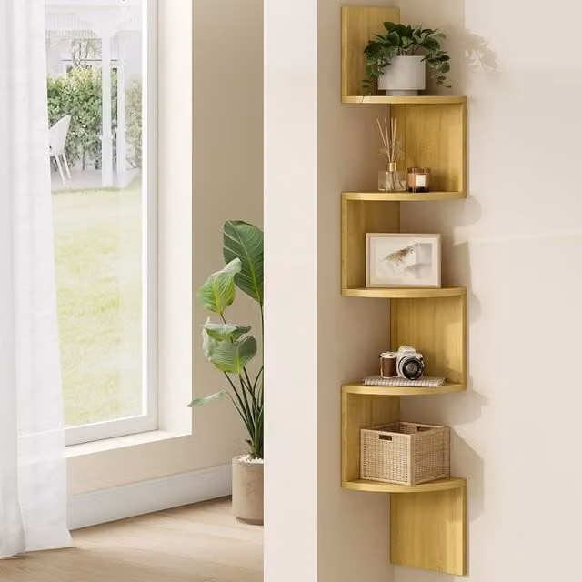 VASAGLE 5 Tier Modern Corner Wall Mounted Display Shelf in Yellow – 1
