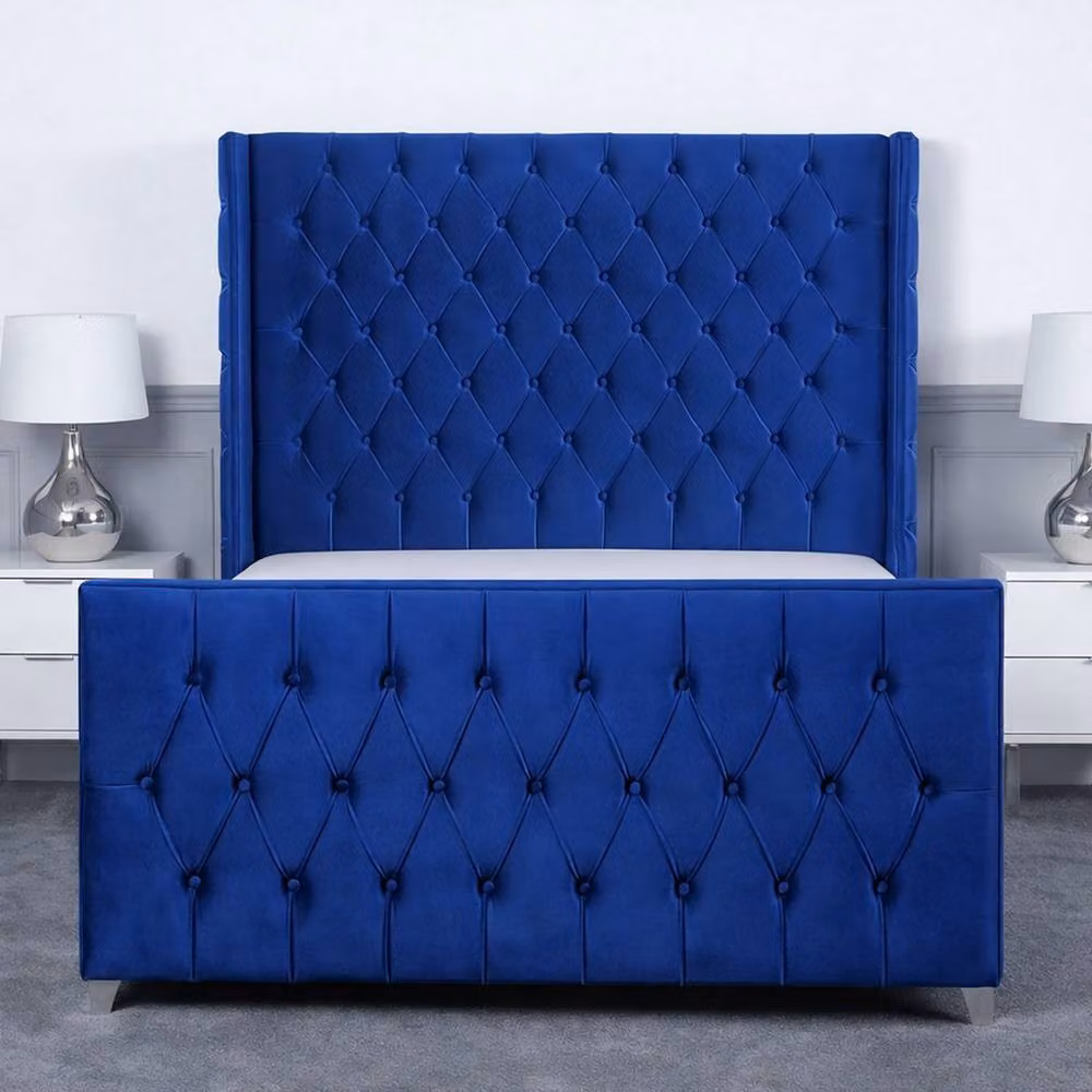 Living Comfort Bedz Seraphina Plush Velvet Upholstered Bed with Slatted Base in Blue, Double Size (W/D/H: 140 x 200 cm) – 2