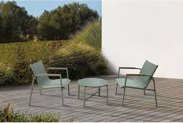 Olivia Sling Bistro Set in Green with Round Metal Table and Three Chairs