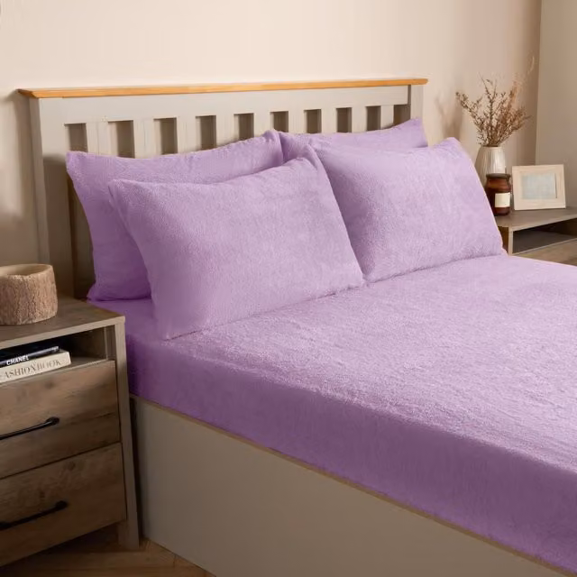 Brentfords Pack of 4 Purple Teddy Fleece Pillowcases