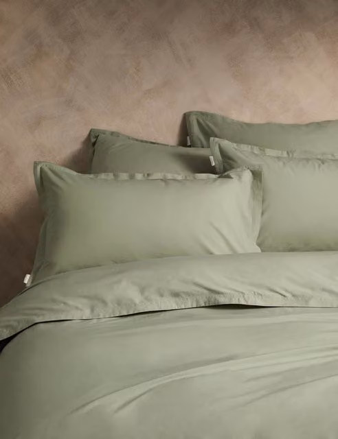 M&S x Fired Earth Washed Cotton Duvet Cover in Weald Green