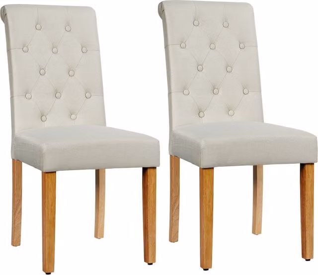 Costway Set of 2 Classic Dining Room Chairs in Beige Fabric with Rubberwood Frame