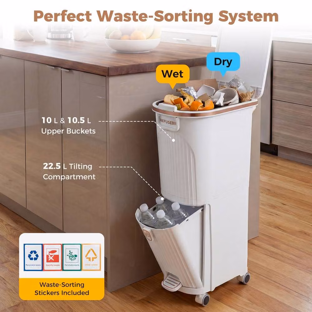 VOGREX 43L Double Sorting Pedal Trash Can with Lid, White – 2
