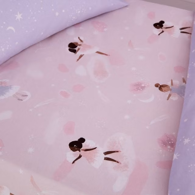 Catherine Lansfield Dancing Fairies Pink Cotton Fitted Sheet W/D/H: 70 x 140 x 15 cm