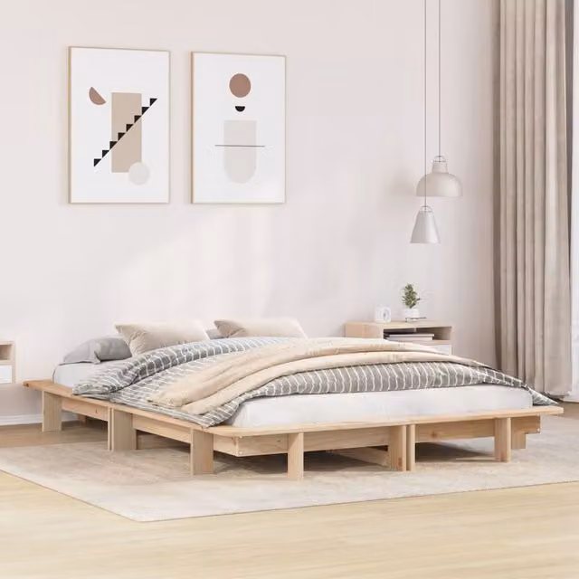 Berkfield Home Small Double Solid Wood Pine Bed Frame, Brown, W/D/H: 120 x 190 cm