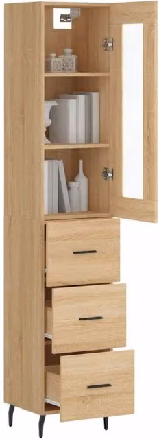 Berkfield Home Sonoma Oak Highboard with Glass Doors in Light Oak, W/D/H: 34.5 x 34 x 180 cm – 1