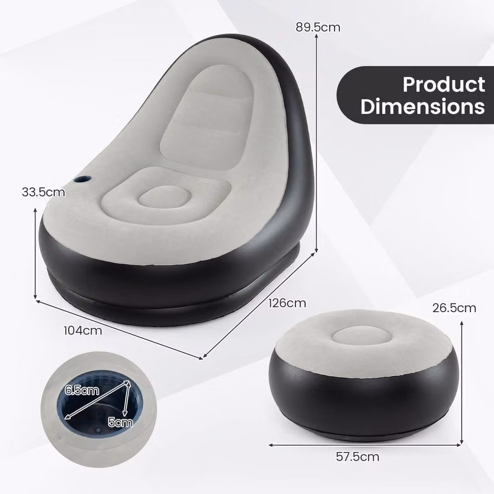 Costway Inflatable Lounge Sofa with Ottoman Single Blow Up Couch in Grey – 2