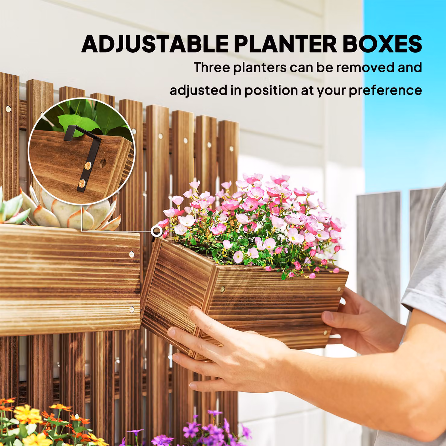 Outsunny Wall-mounted Wooden Garden Planters with Trellis and 3 Planter Boxes, Brown – 4