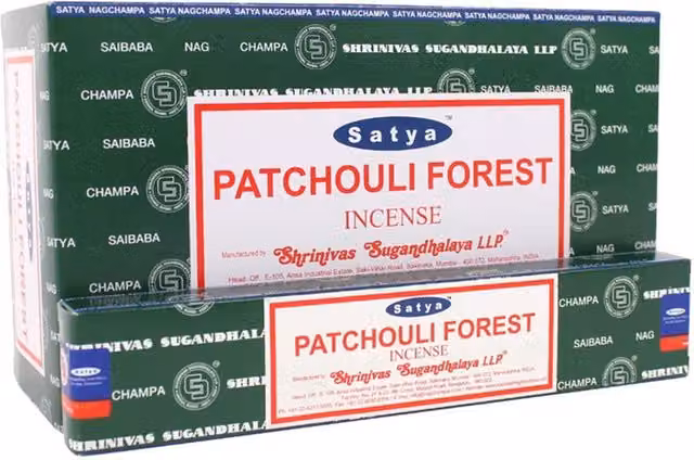 Satya Patchouli Forest Incense Sticks, 12 Pack, Green, Woody and Oriental Scent